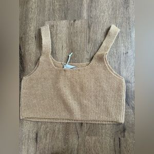 Everlane Cropped Tank Top Womens Size Medium Camel Cozy-Stretch Wool NWT
